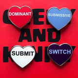 Geeky & Kinky Heart Pin 4pk (Switch - Submissive - Submit - Dom)